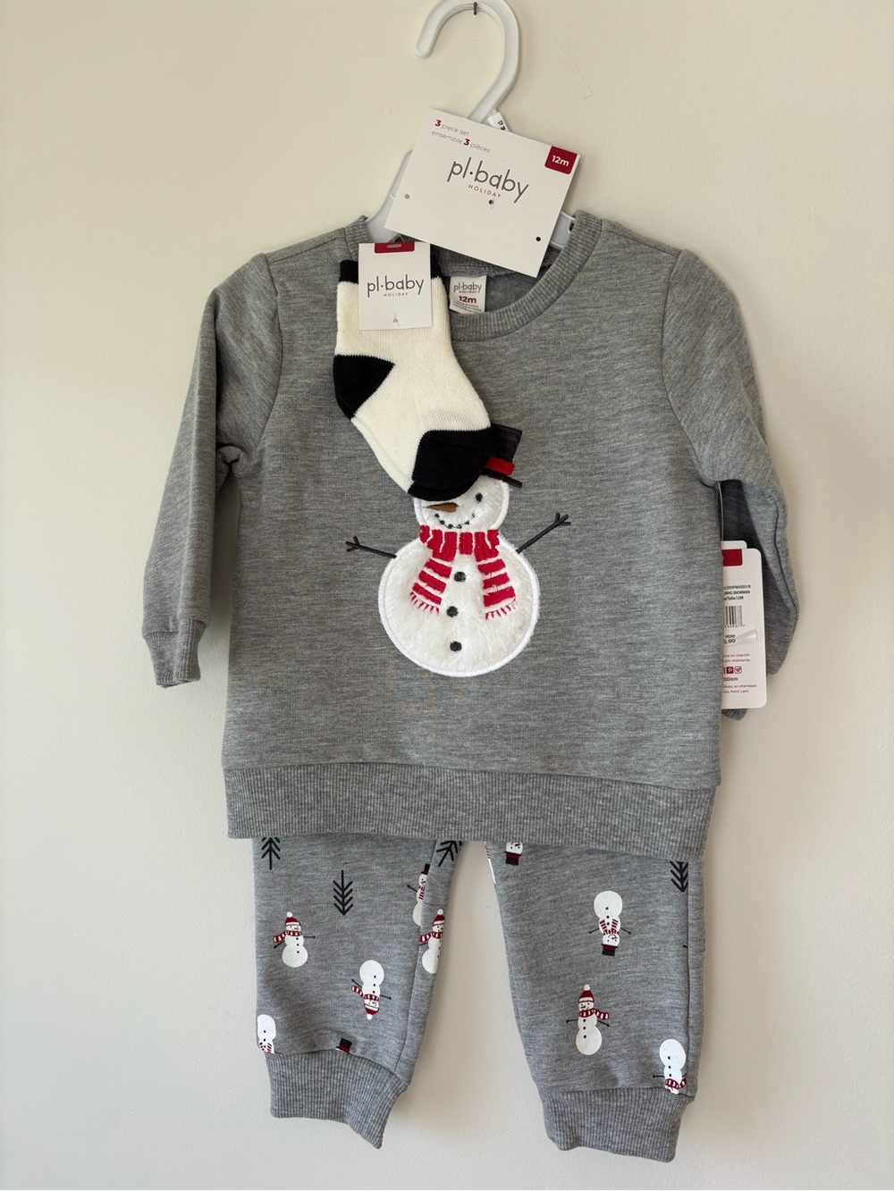 pl-baby Grey Snowman Kids Pajama Set with Socks